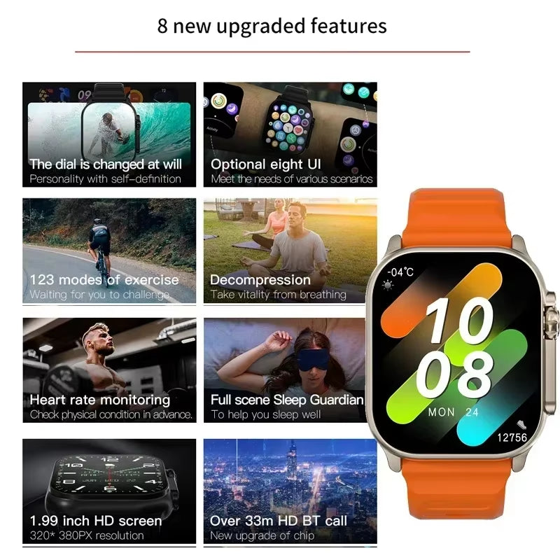 LAXASFIT T900 Ultra Smartwatch - Bluetooth Communication, Message Notifications, Heart Rate Monitoring, and Sports Tracking for Android and iOS Users, Suitable for Men and Women