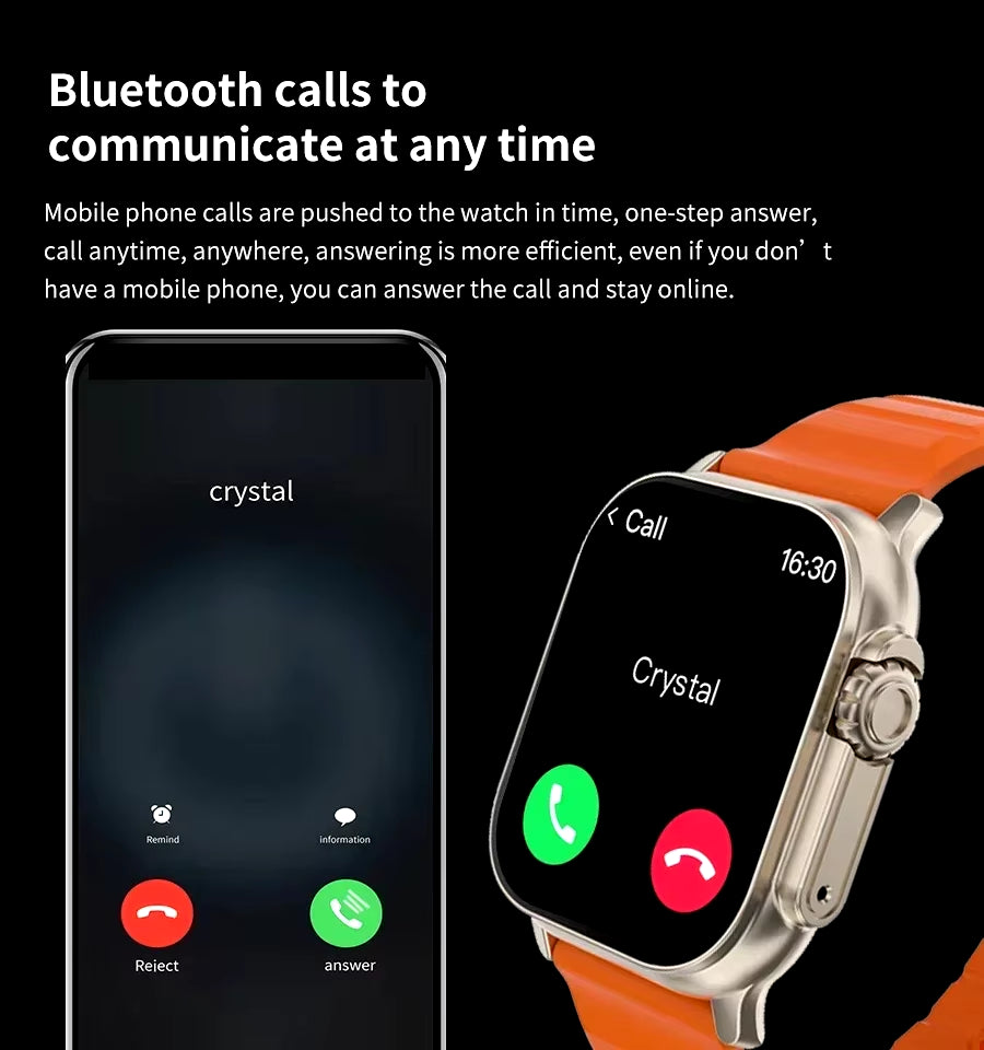 LAXASFIT T900 Ultra Smartwatch - Bluetooth Communication, Message Notifications, Heart Rate Monitoring, and Sports Tracking for Android and iOS Users, Suitable for Men and Women