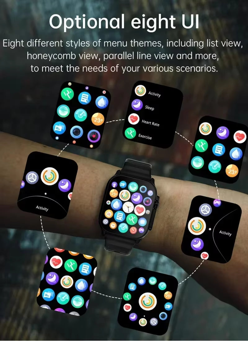 LAXASFIT T900 Ultra Smartwatch - Bluetooth Communication, Message Notifications, Heart Rate Monitoring, and Sports Tracking for Android and iOS Users, Suitable for Men and Women
