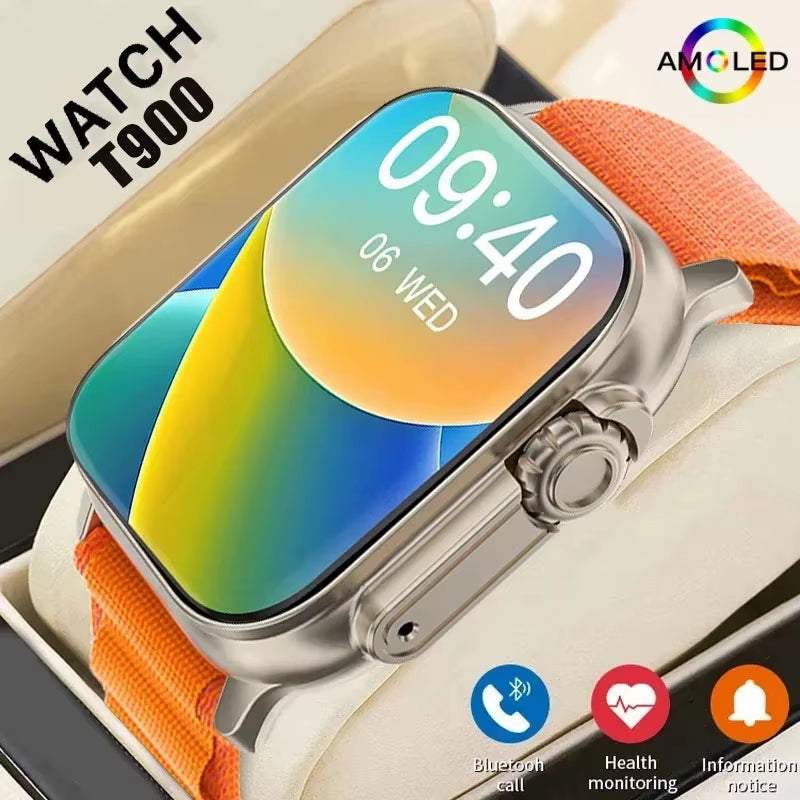 LAXASFIT T900 Ultra Smartwatch - Bluetooth Communication, Message Notifications, Heart Rate Monitoring, and Sports Tracking for Android and iOS Users, Suitable for Men and Women